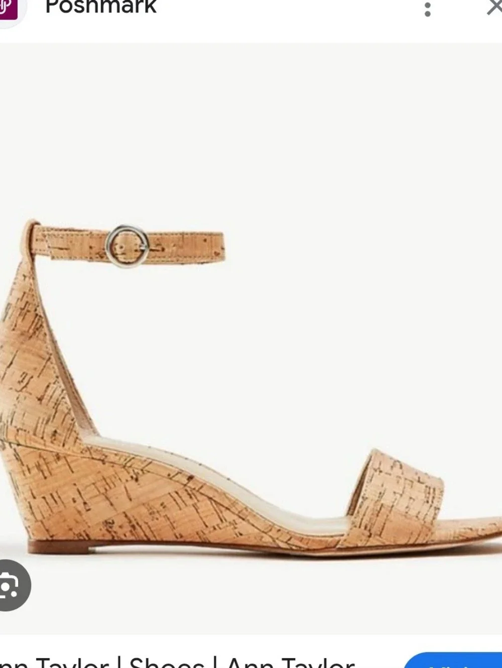 Like New Ann Taylor Cork Ankle-Strap Wedge Sandals - Natural
